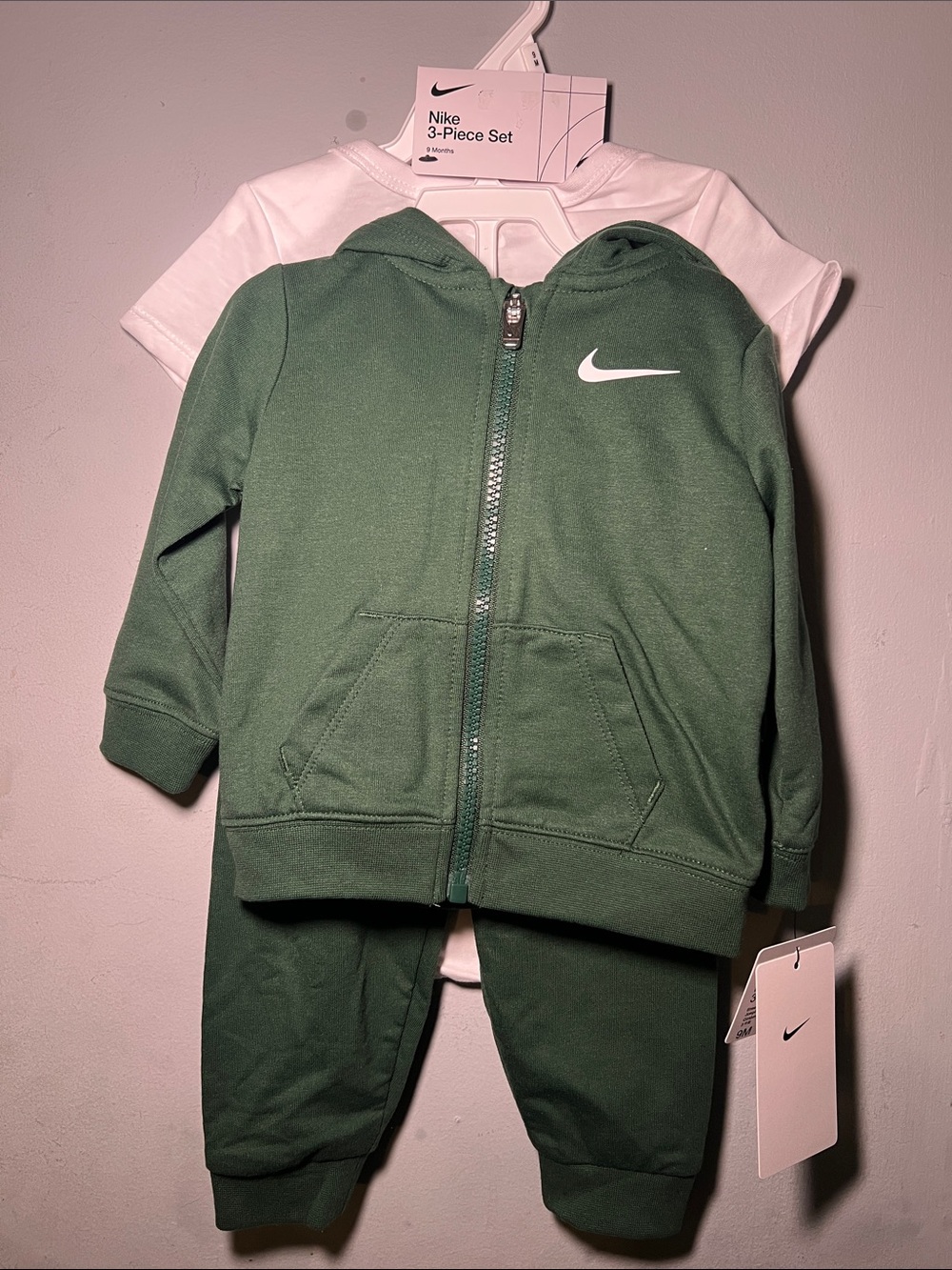 Nike Kids Green Hoodie & Jogger Set with White Tee